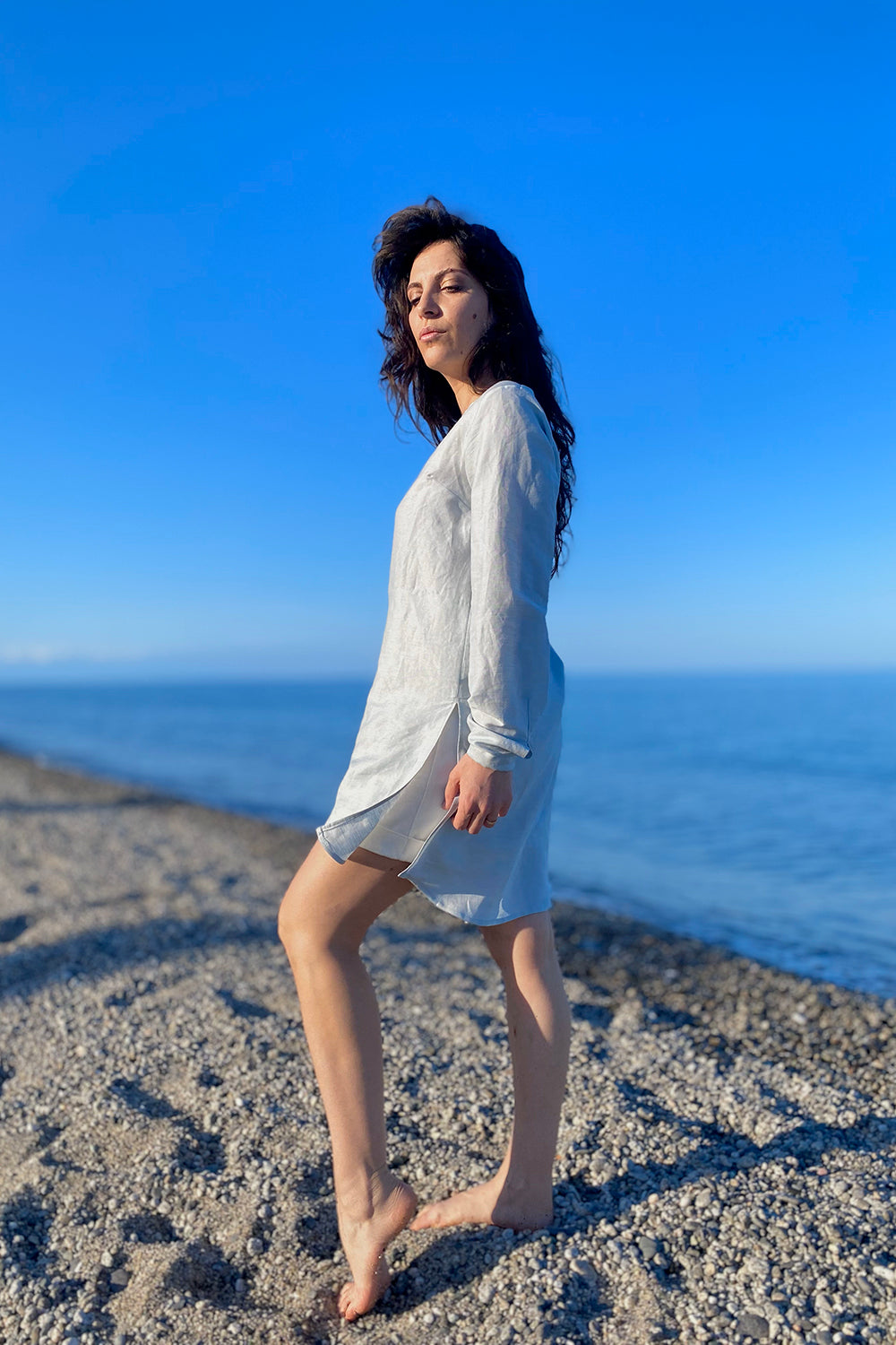 Camicia over in lino biologico, sartoria sostenibile Malìa Lab