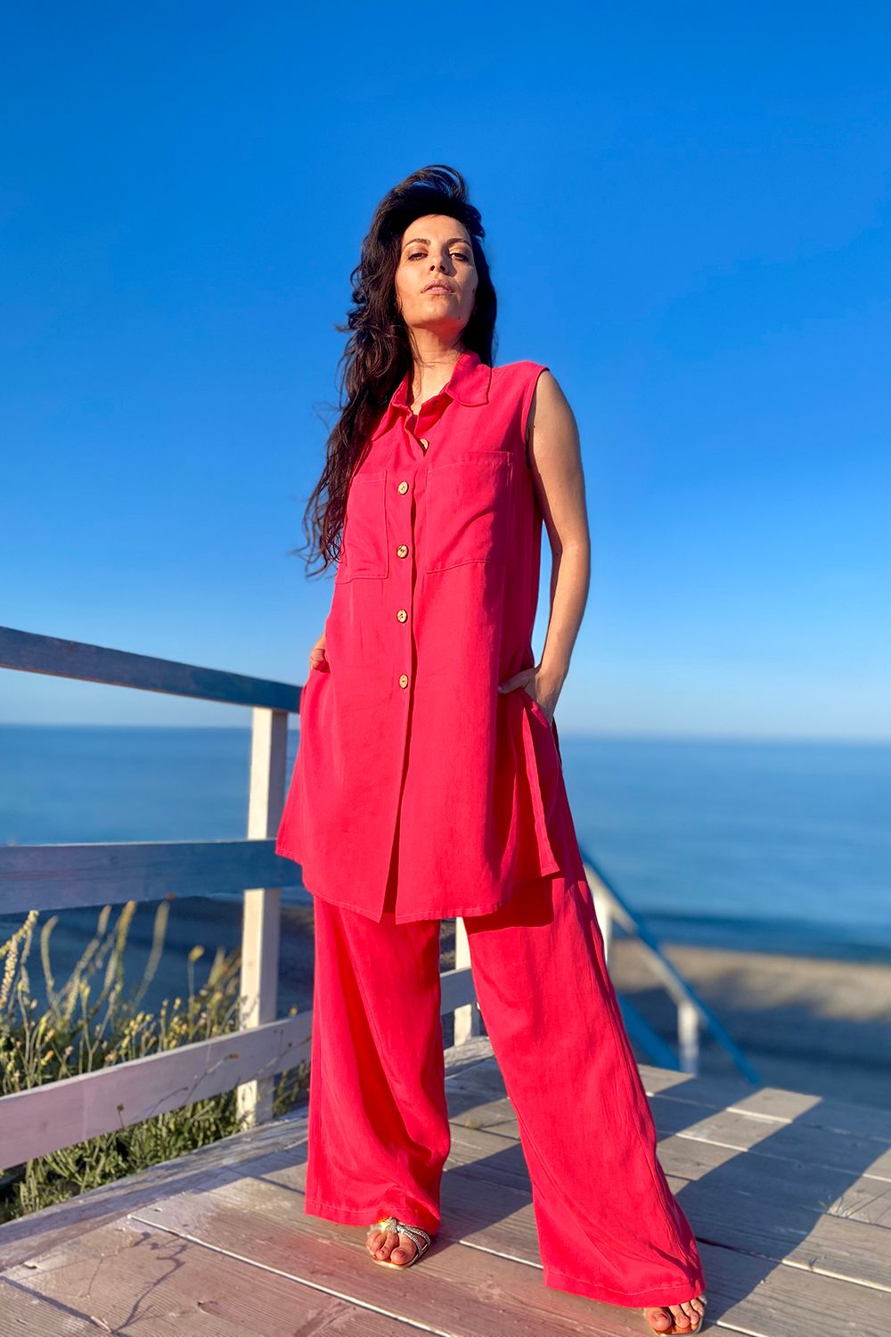 Top Senza Maniche In Cotone E Seta - Rosso Vino, Per Bambini E Bambine, Bio - Foto 3