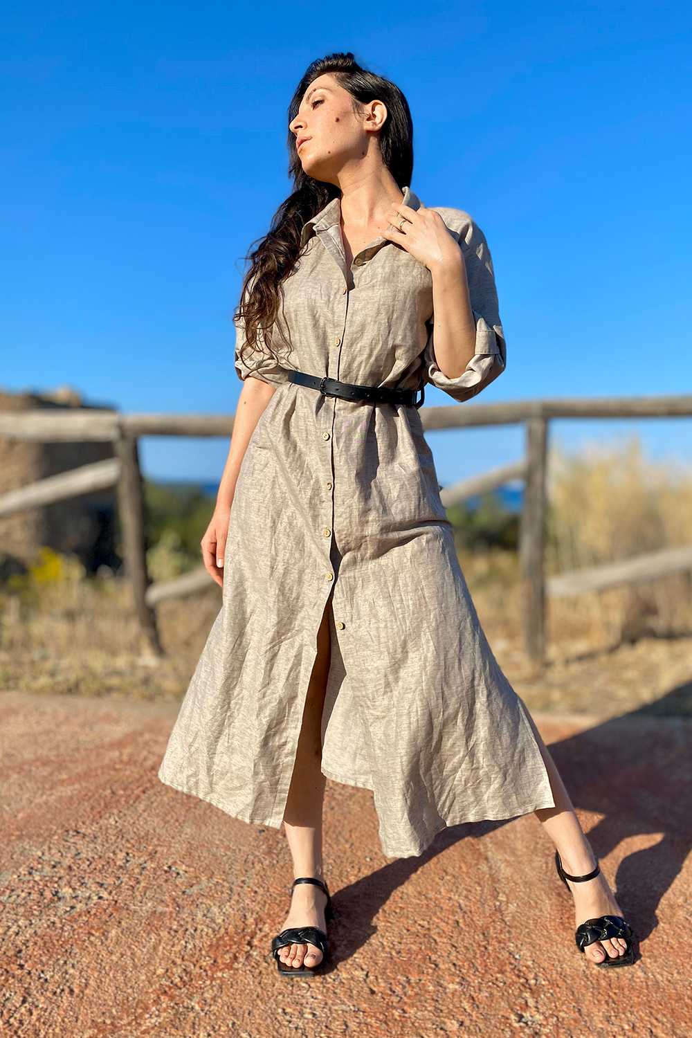 Abito camicia in lino e cotone biologico chemisier estivo Malìa Lab
