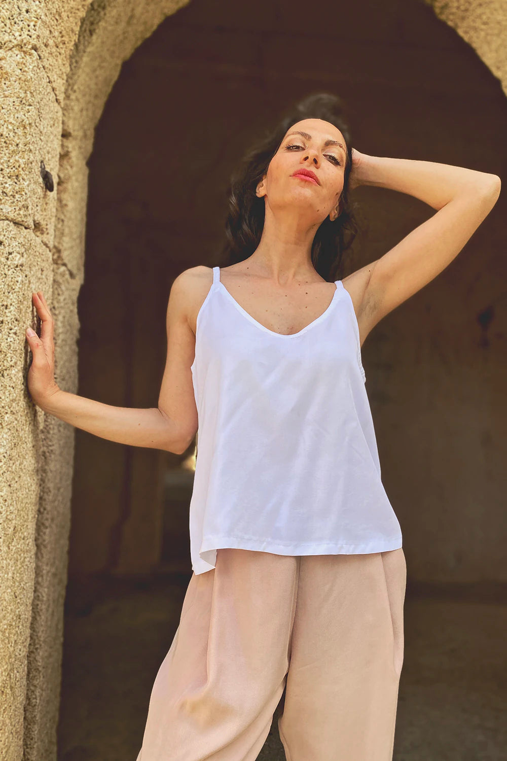 Canottiera Costanza tencel lyocell abbigliamento sartoriale sostenibile brand etico malia lab
