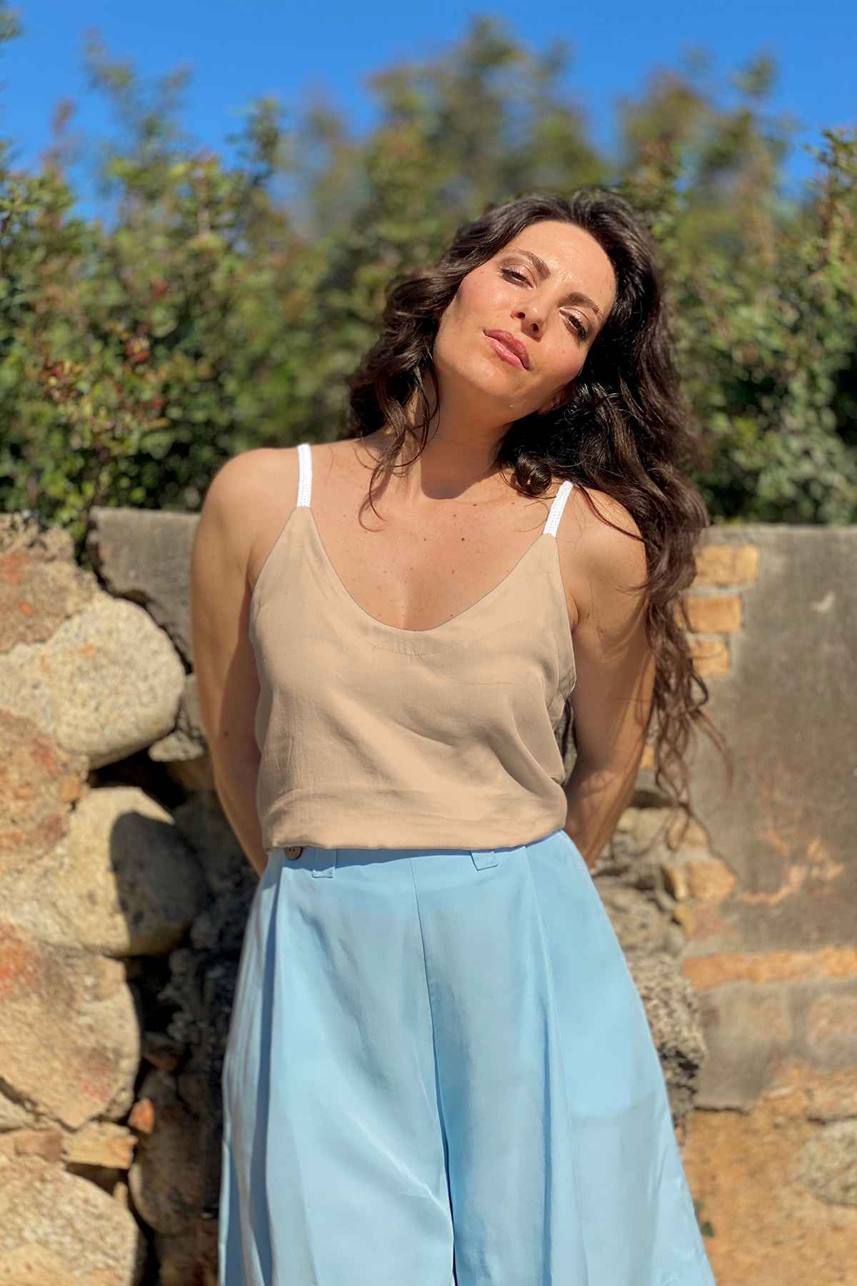 Canottiera Costanza tencel lyocell brand malia lab abbigliamento sartoriale sostenibile beige
