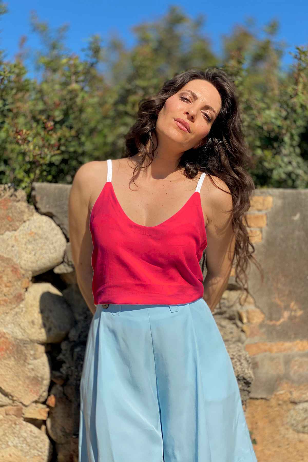 Canottiera Costanza tencel lyocell brand malia lab abbigliamento sartoriale sostenibile lampone