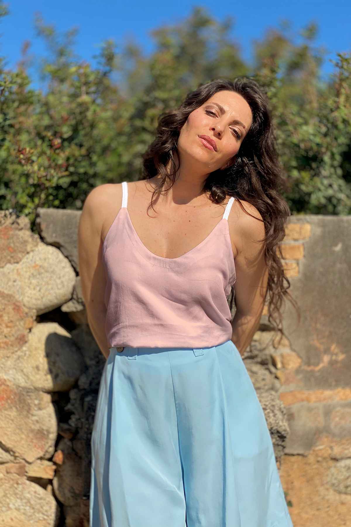 Canottiera Costanza tencel lyocell brand malia lab abbigliamento sartoriale sostenibile rosa antico chiaro