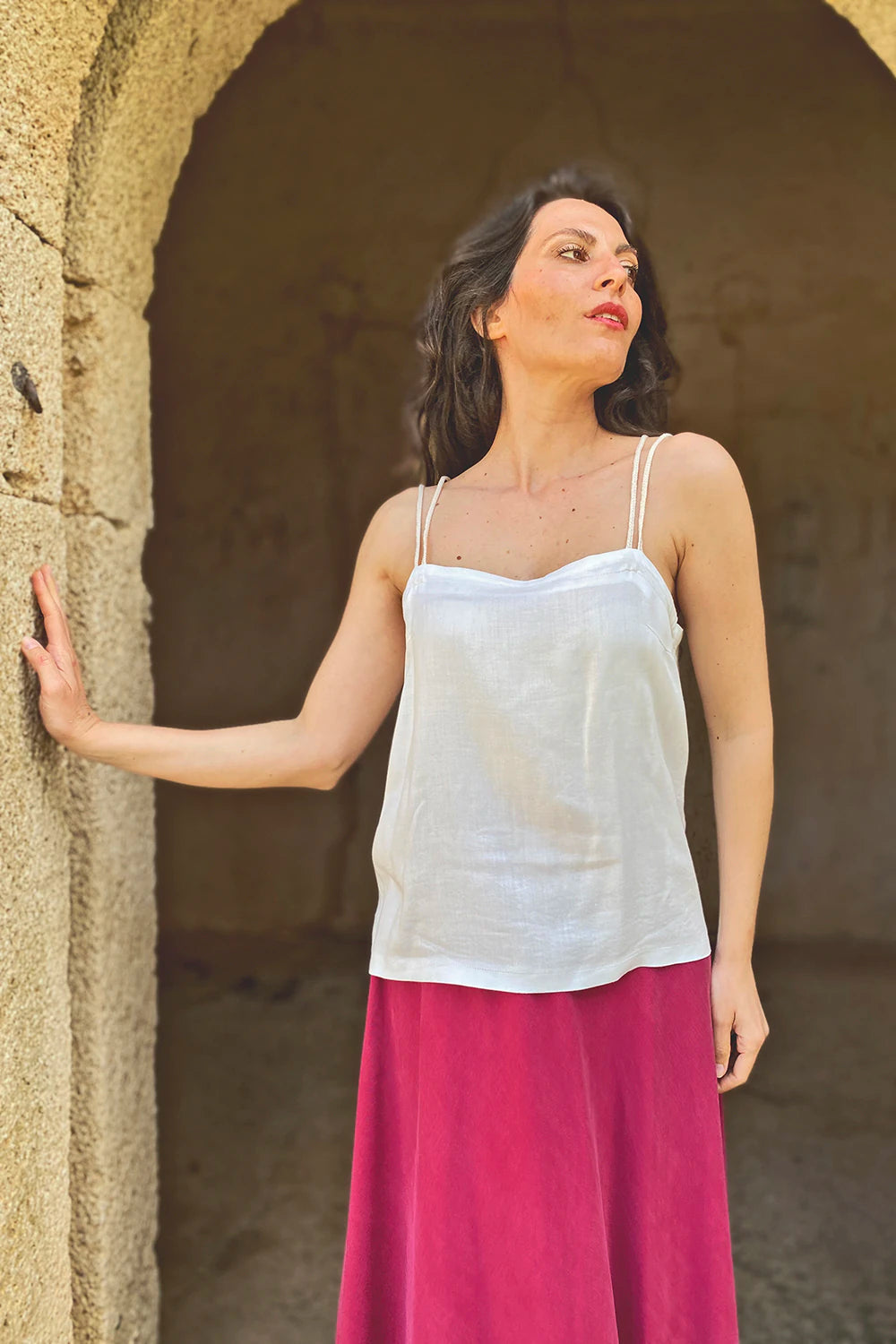 Canottiera Perla lyocell seacell abbigliamento sostenibile artigianale brand malia lab davanti
