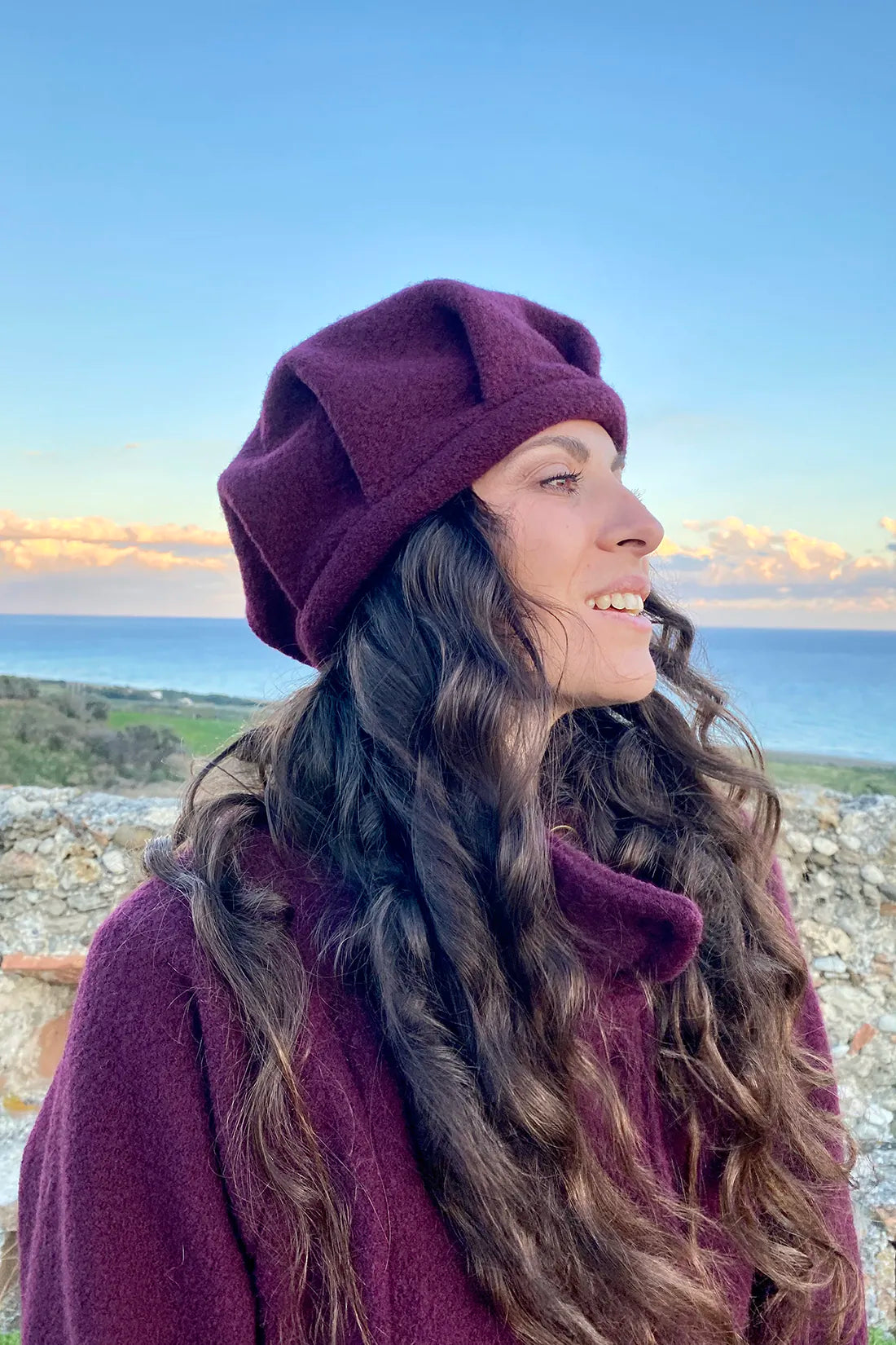 Cappello Edith lana cotta vergine accessori artigianali sostenibili malia lab vinaccia
