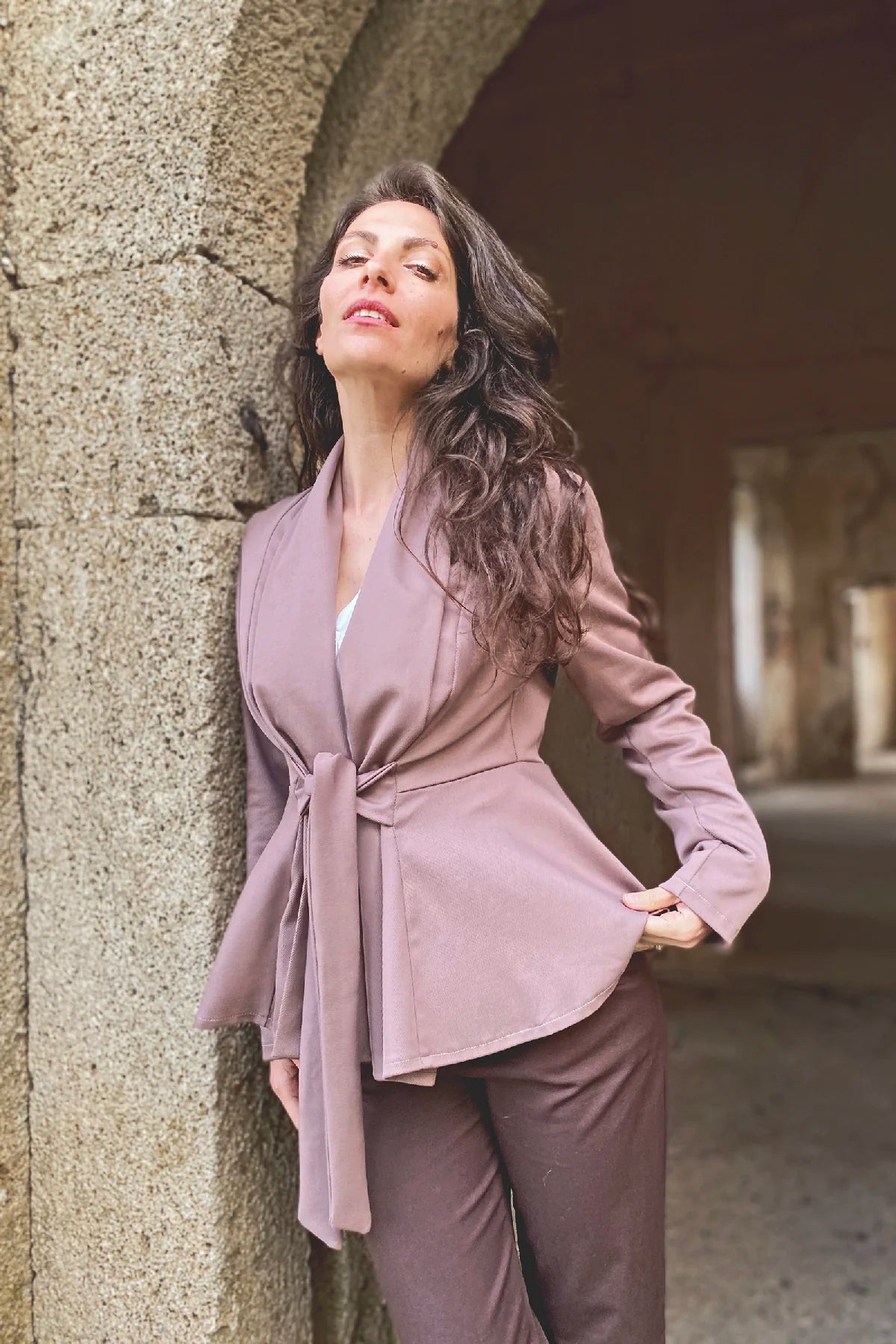 Cardigan VIVI cotone abbigliamento sostenibile sartoriale brand etico malia lab malva
