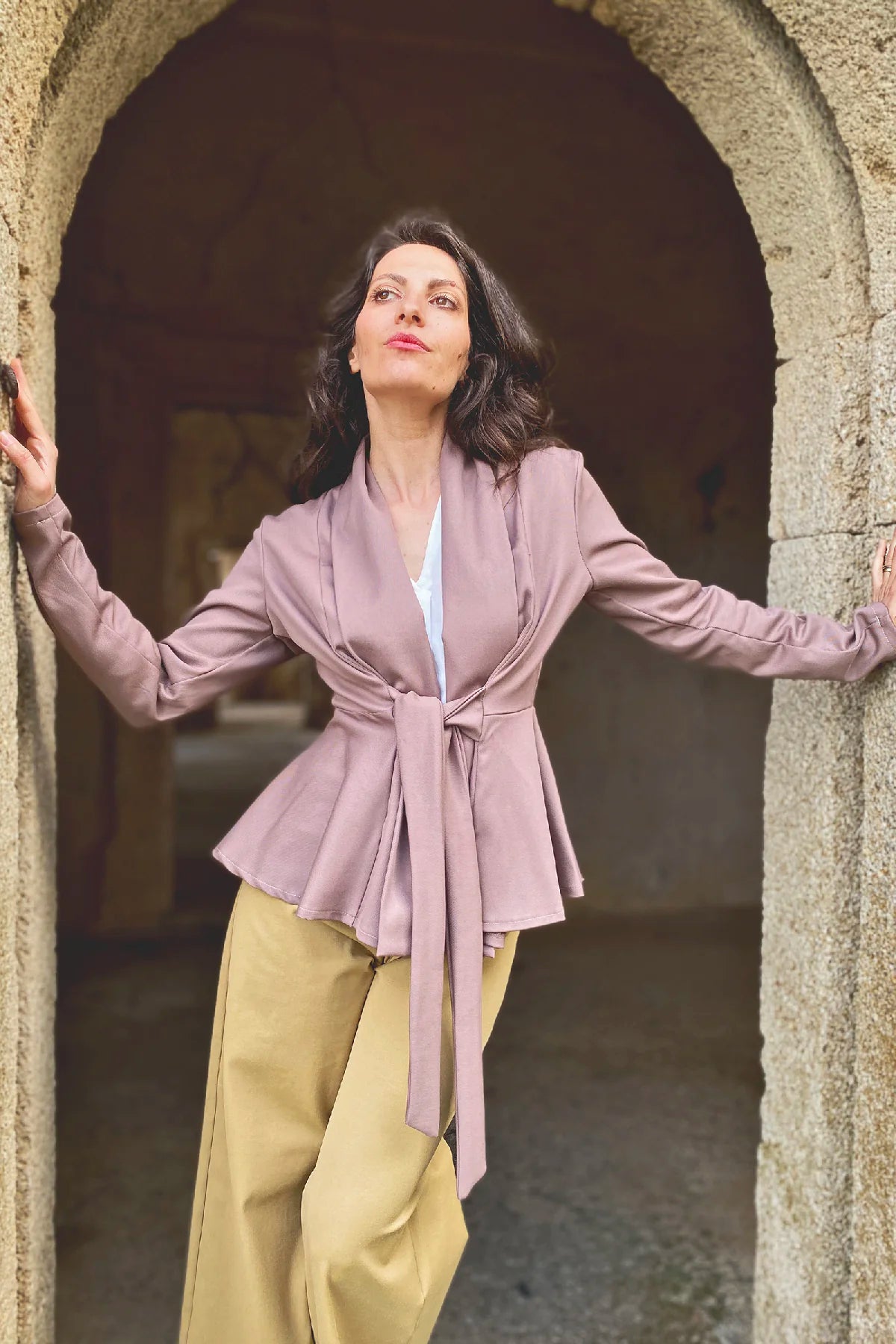 Cardigan Vivi cotone Pantalone Frida abbigliamento sostenibile sartoriale brand malia lab
