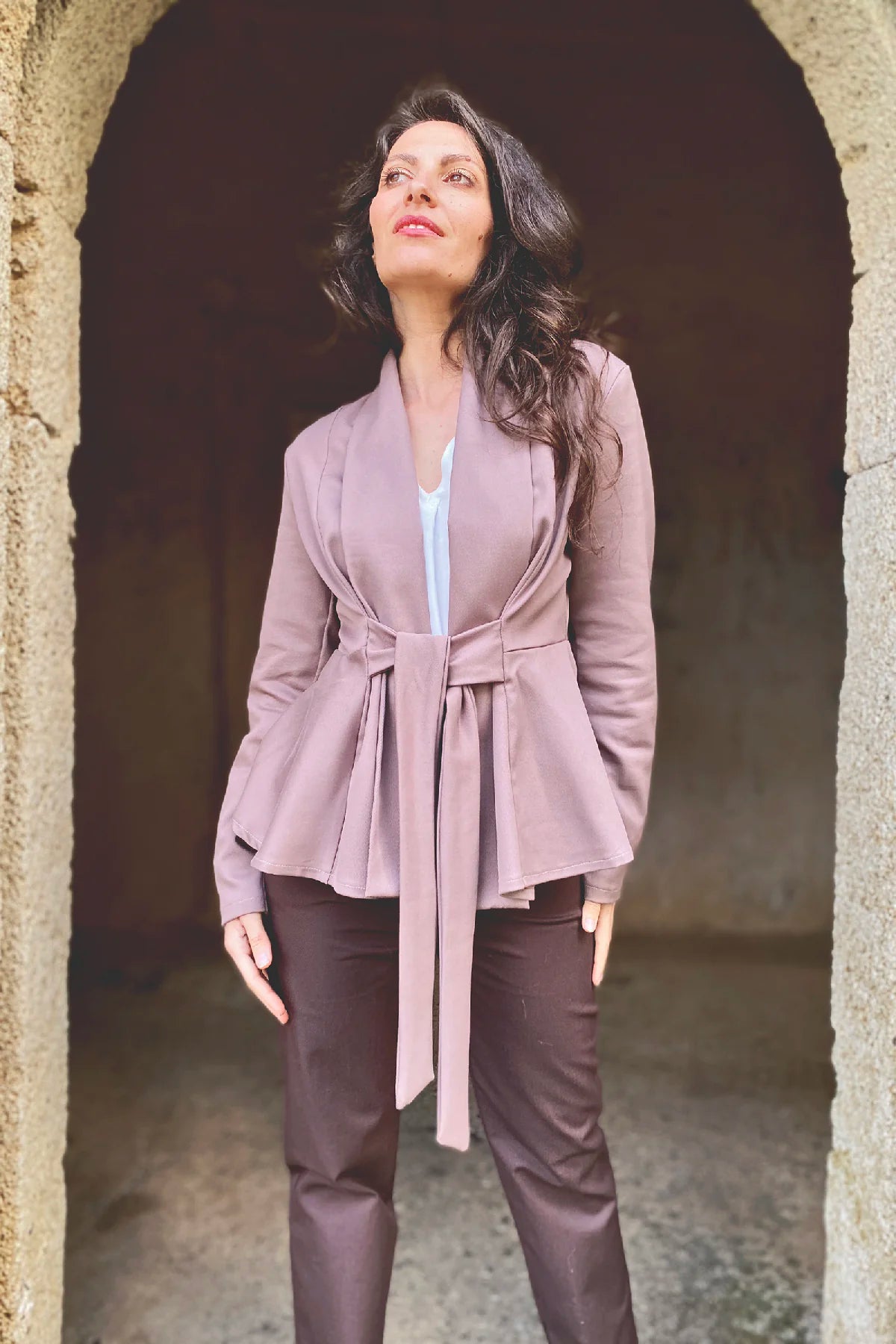 Cardigan Vivi cotone Pantalone Gloria abbigliamento sostenibile sartoriale brand malia lab
