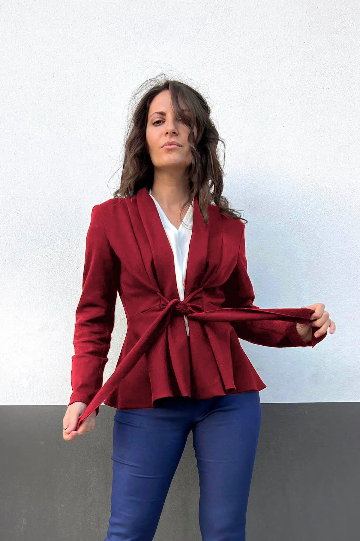 Cardigan Viviana cotone felpato malia lab atelier moda artigianale etica sostenibile bordeaux
