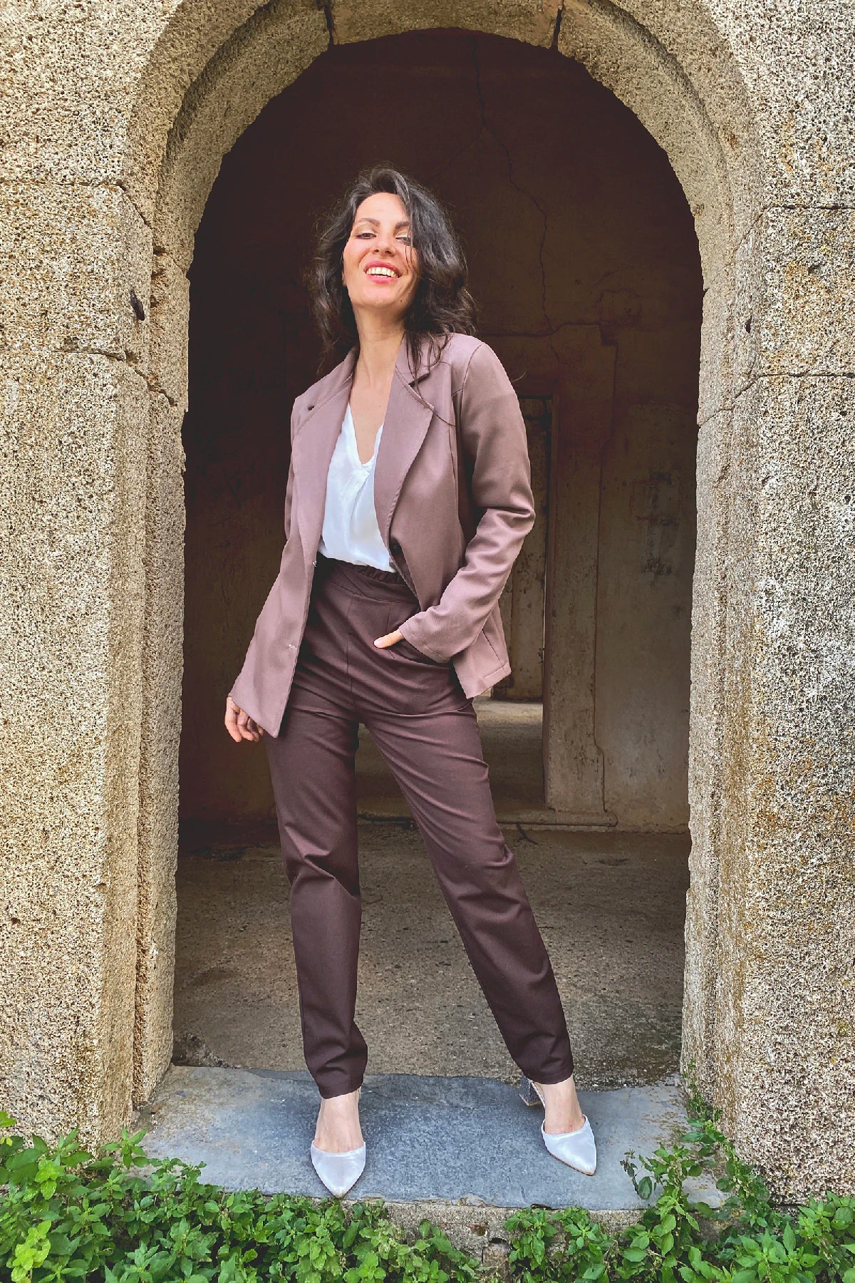 Giacca Guendalina cotone abbigliamento sartoriale sostenibile brand etico malia lab davanti
