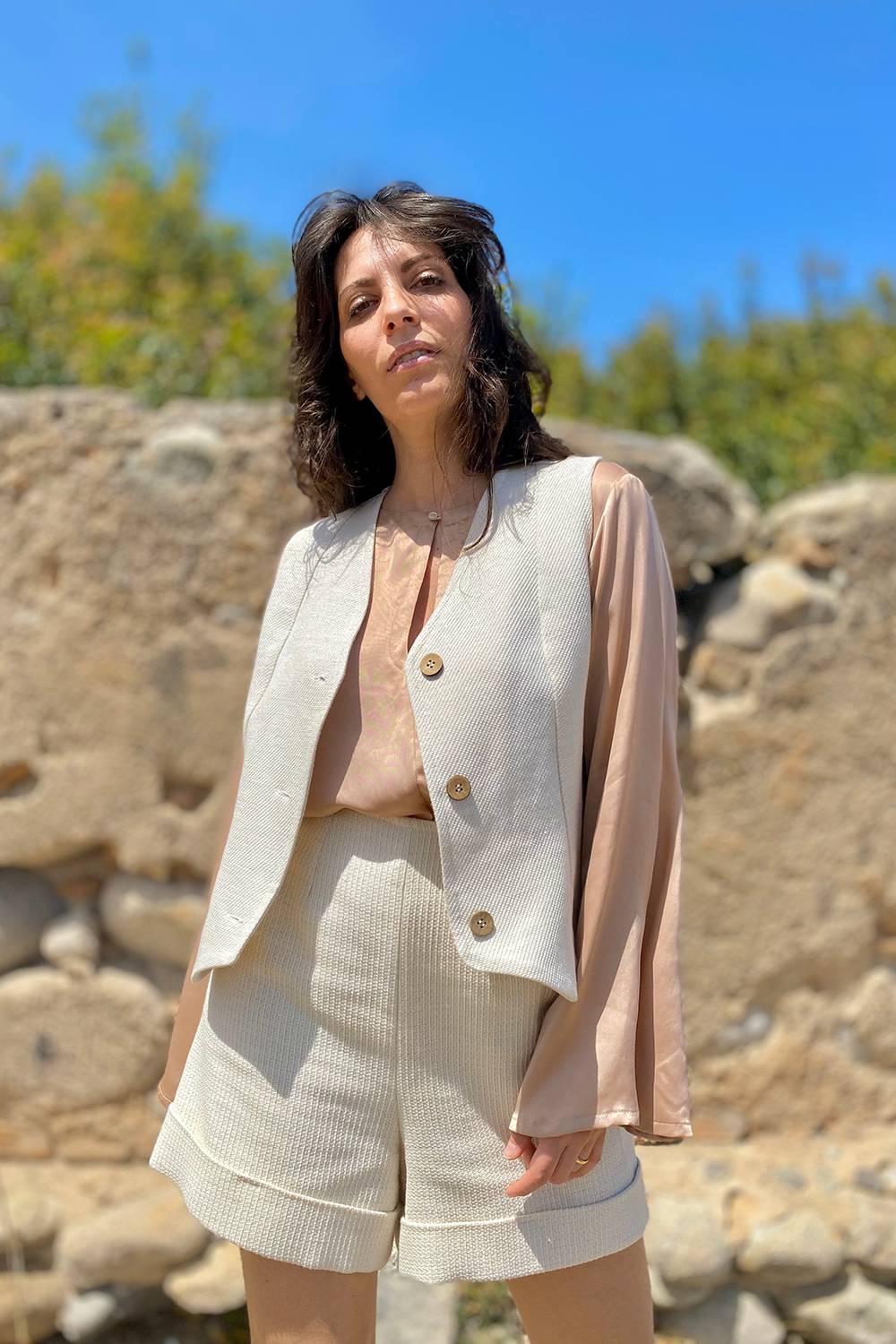 Gilet Donna In Maglia A Strati - Con Elasticità Moderata, Per Tutte Le Stagioni, Color Verde, Grigio, Beige O Caffè