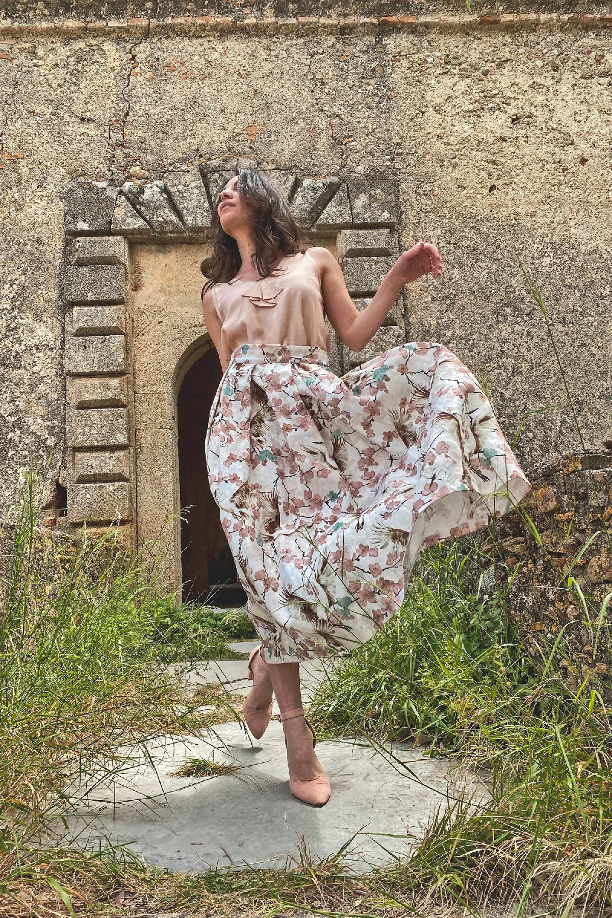 Gonna Ester lino stampato abbigliamento sartoriale sostenibile brand malia lab
