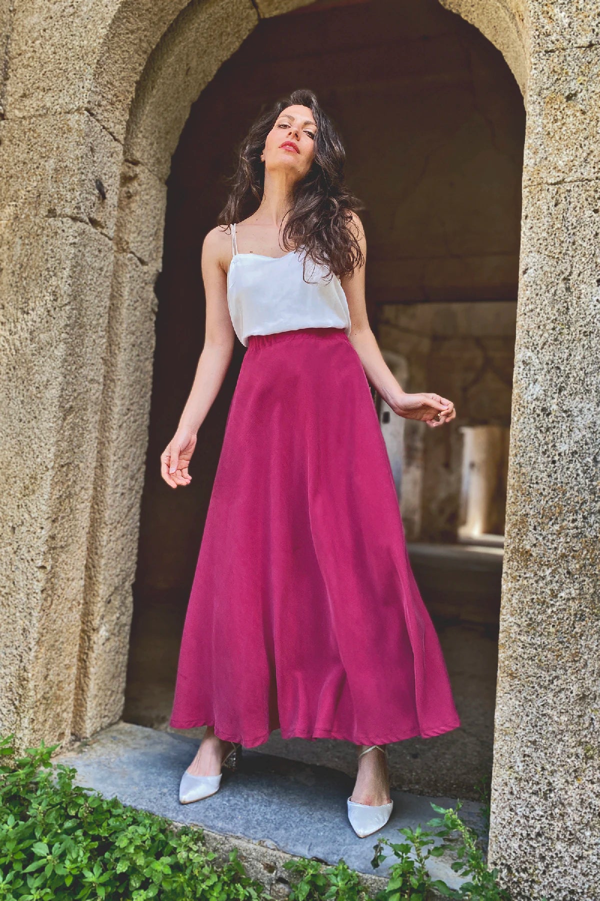 Gonna Ramona tencel lyocell abbigliamento sartoriale sostenibile brand etico malia lab borgogna
