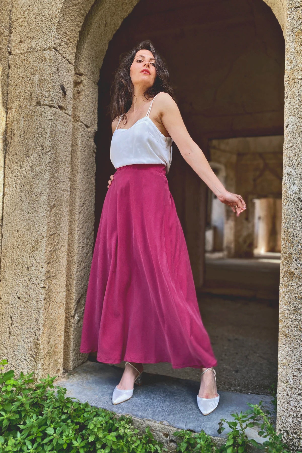Gonna Ramona tencel lyocell abbigliamento sartoriale sostenibile brand malia lab borgogna
