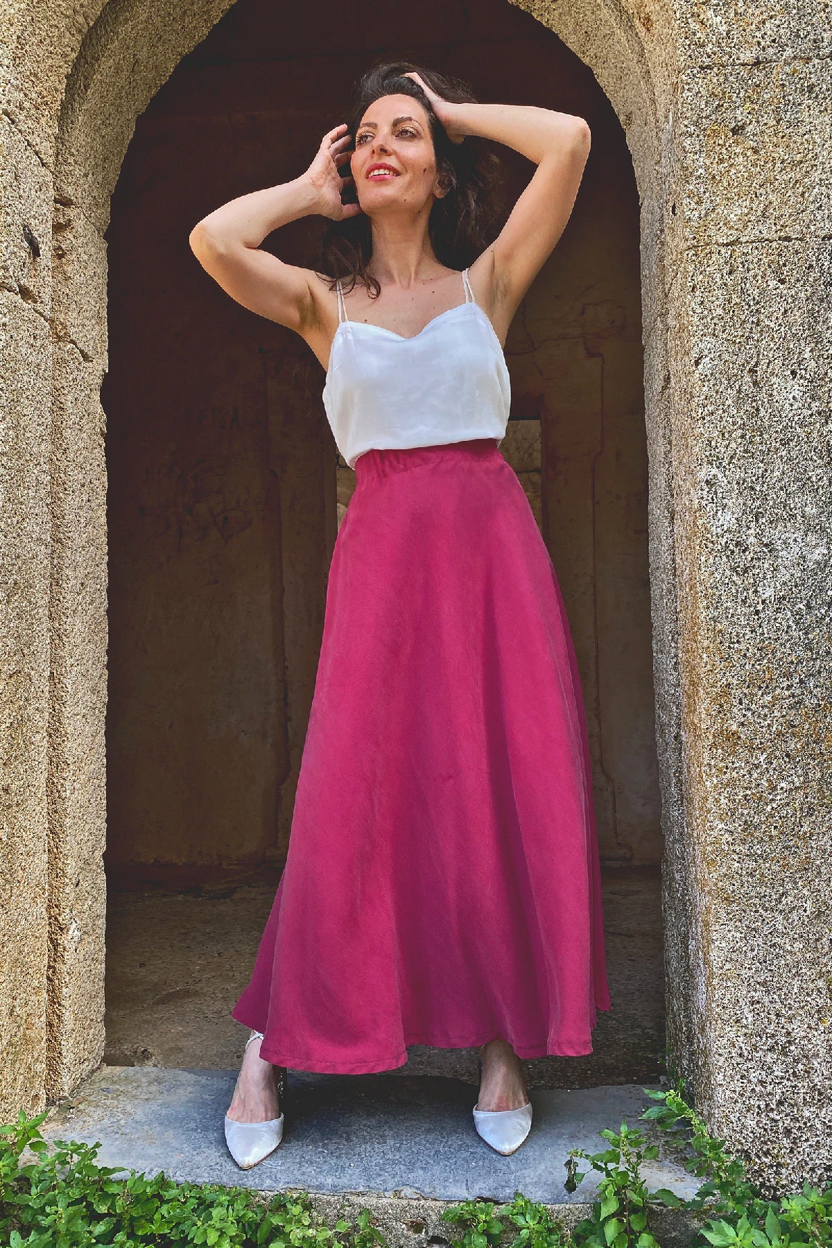 Gonna Ramona tencel lyocell vestibilita comoda abbigliamento sartoriale sostenibile brand etico malia lab borgogna

