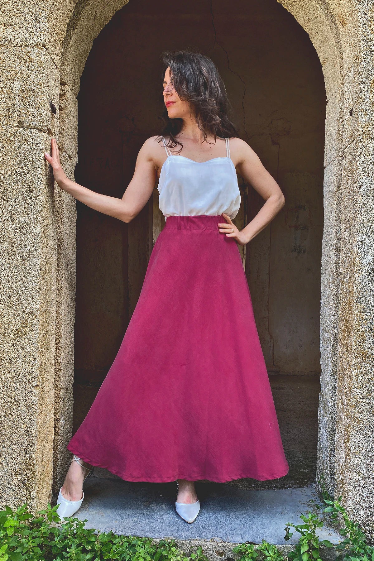 Gonna Ramona tencel lyocell vestibilita comoda abbigliamento sartoriale sostenibile brand malia lab borgogna
