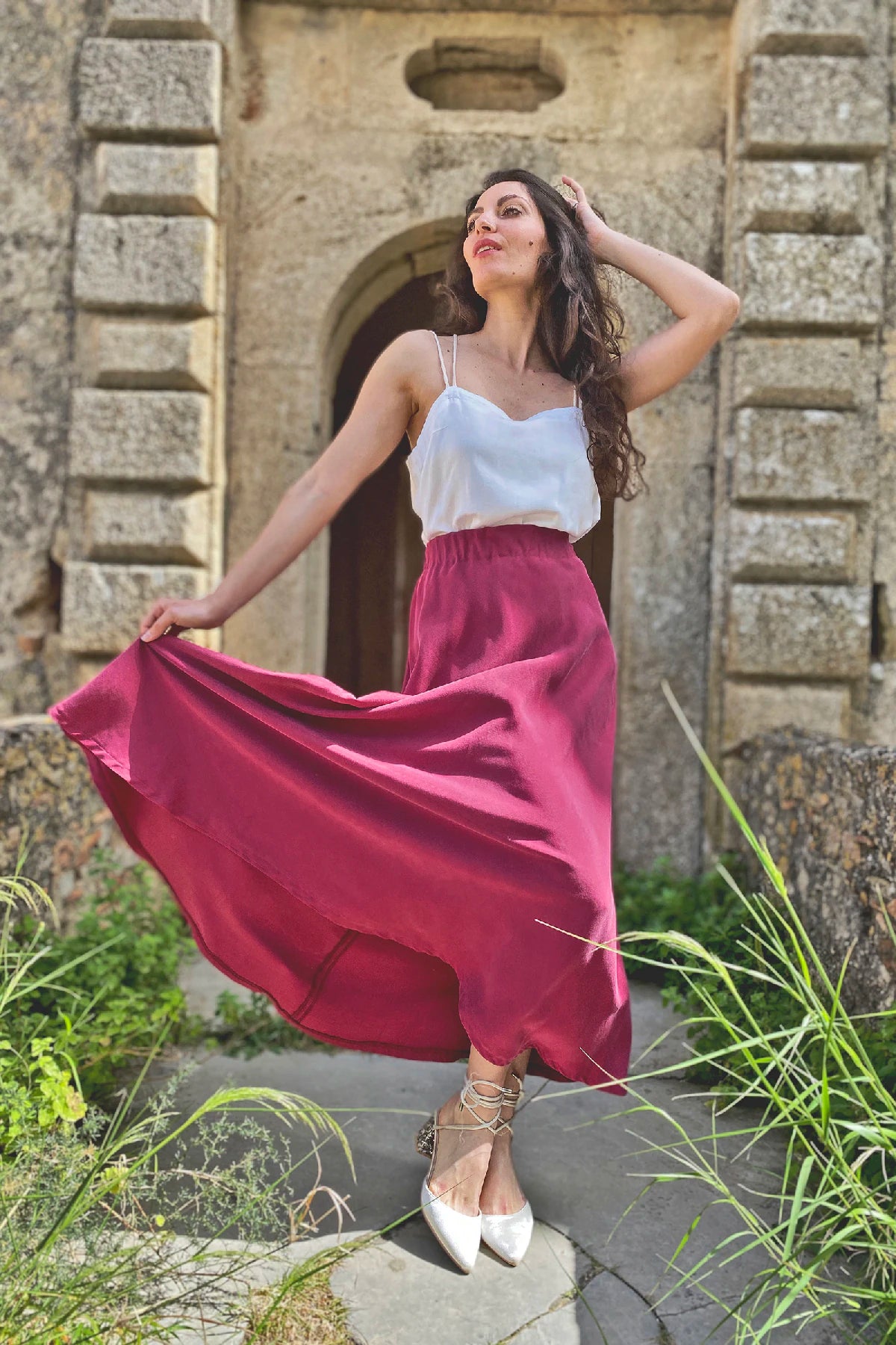 Gonna Ramona tencel lyocell vestibilita comoda abbigliamento sartoriale sostenibile brand malia lab vista frontale
