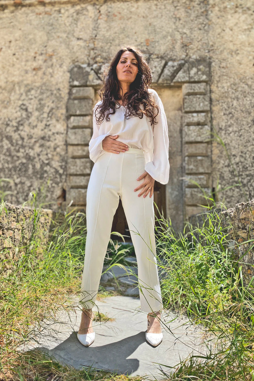 Pantalone Chiara bamboo ecologico abbigliamento sartoriale sostenibile brand artigianale malia lab
