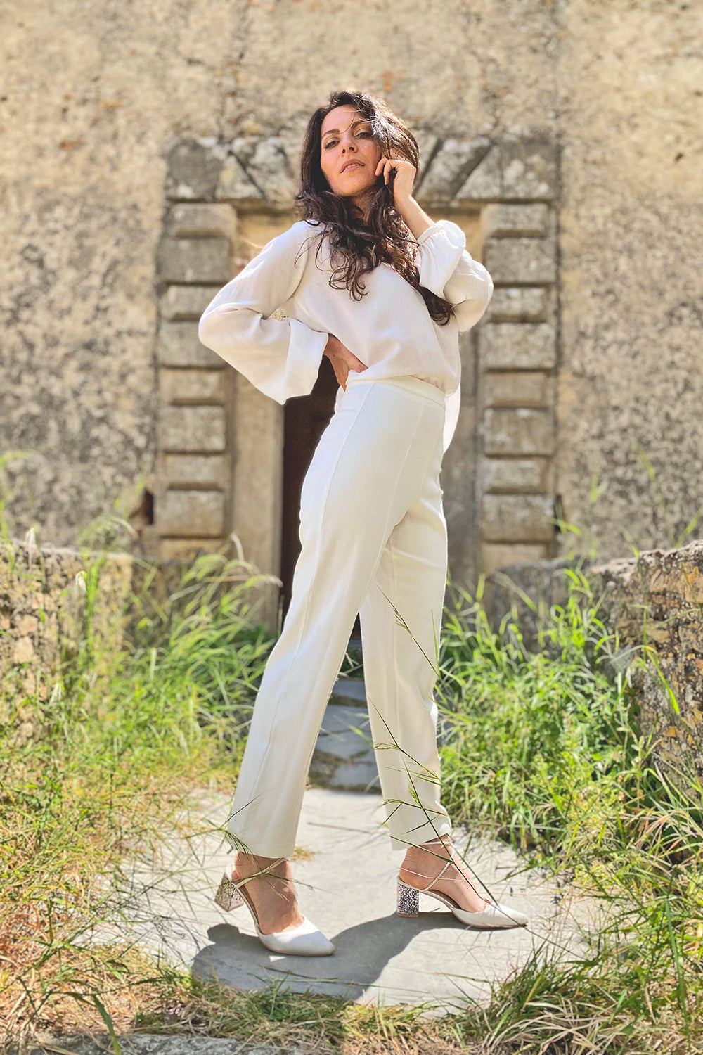 Pantalone Chiara bamboo ecologico abbigliamento sartoriale sostenibile brand etico malia lab
