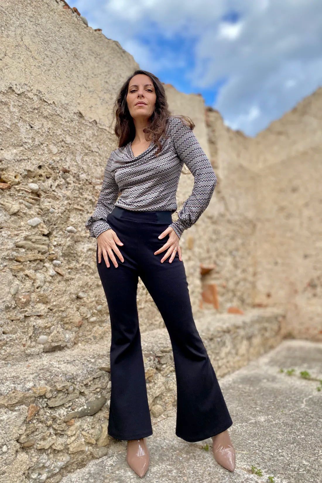 Pantalone slimfit zampa cotone felpato biologico abbigliamento donna sostenibile malia lab
