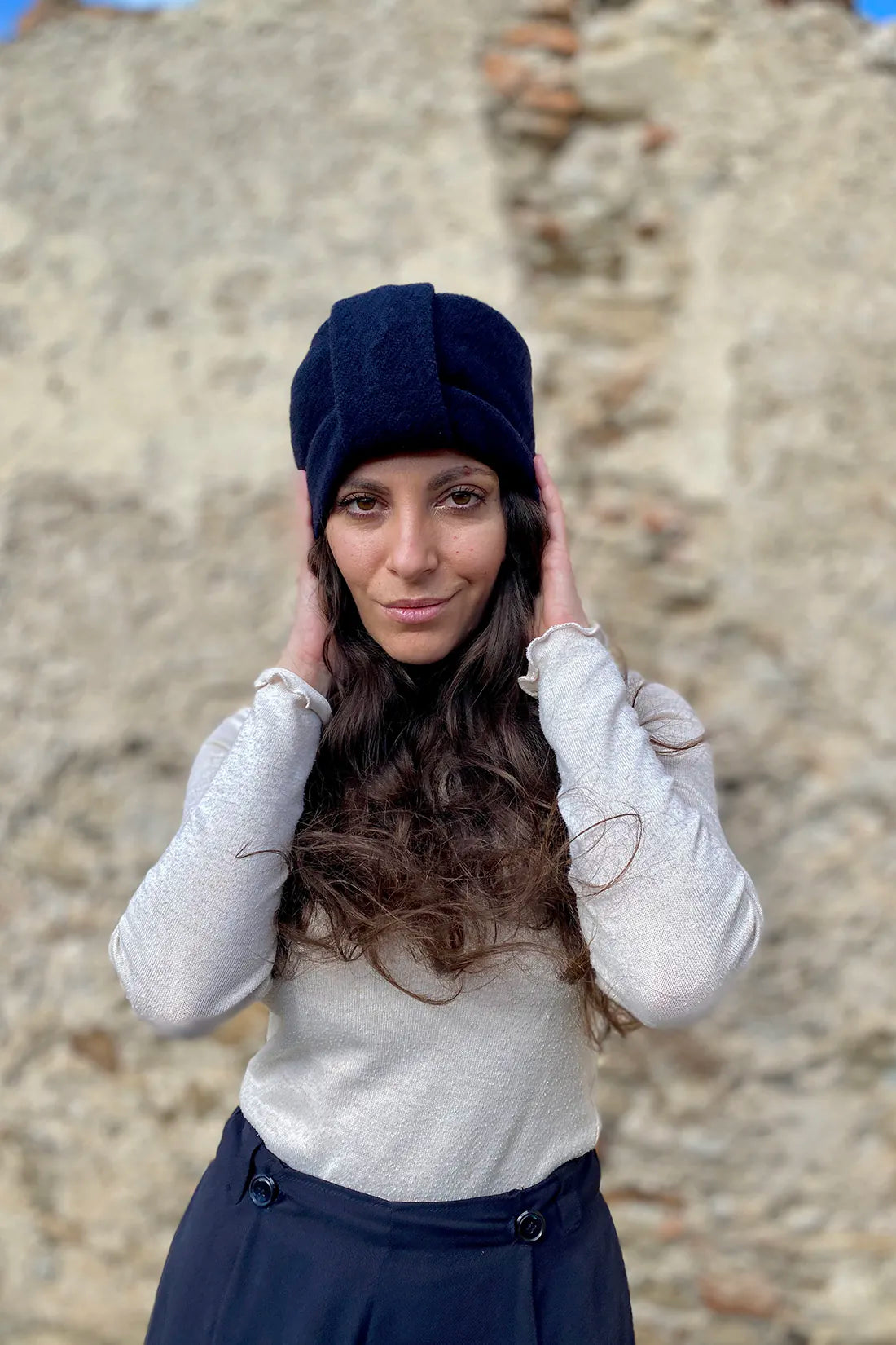 Scaldacollo fascia lana cotta deadstock cotone biologico accessori abbigliamento donna sostenibile malia lab
