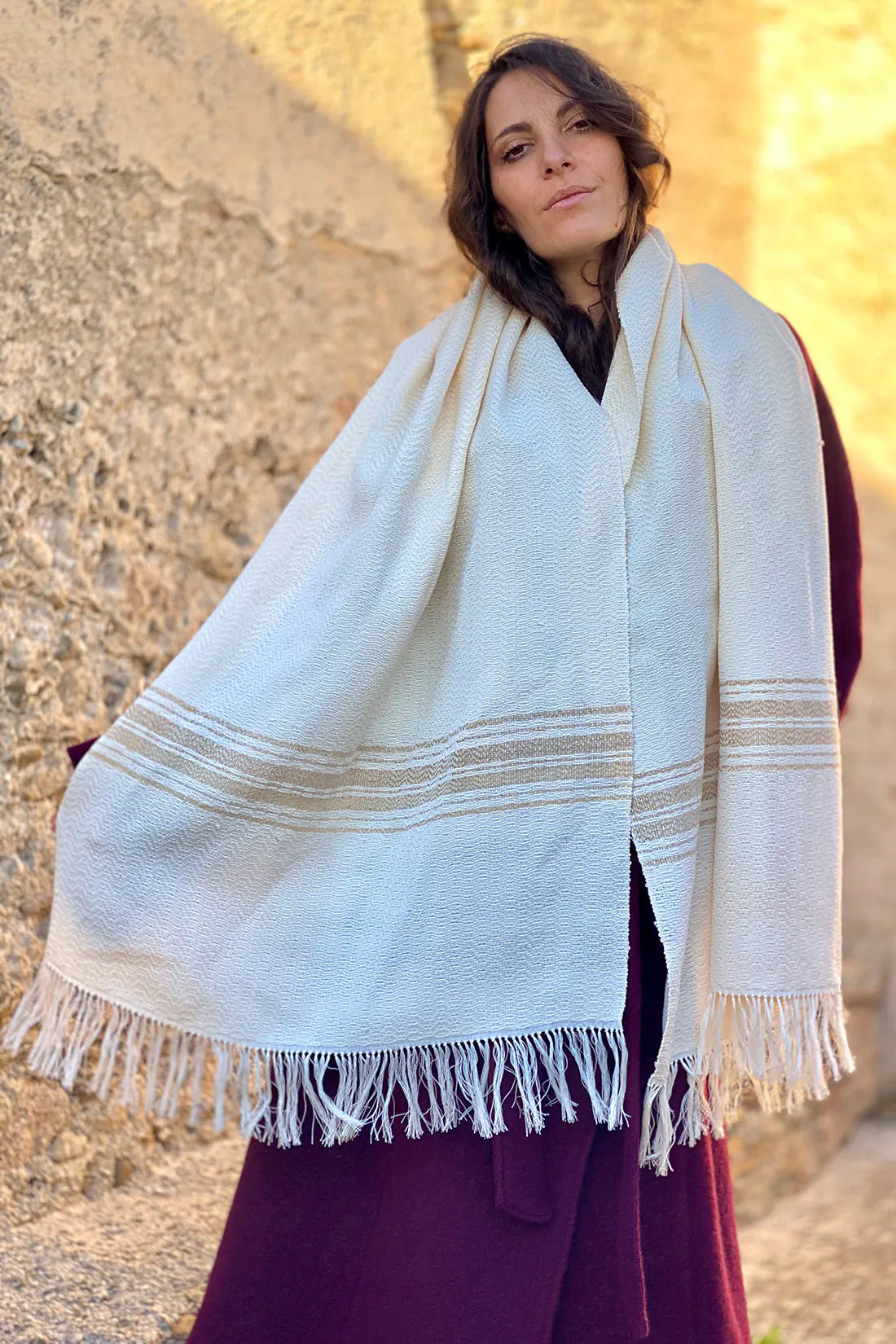 Scialle Ampio Seta Viscosa telaio tradizionale calabrese accessori artigianali sostenibili malia lab
