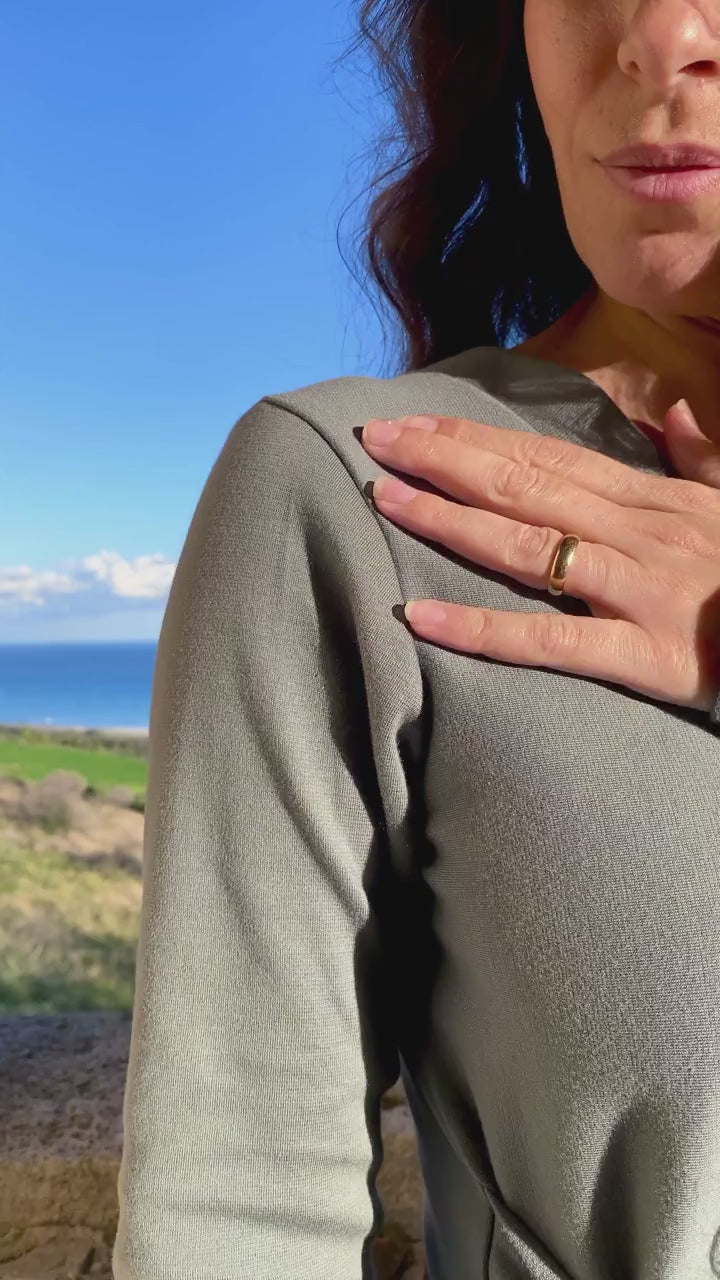 Abito Elisabetta cotone grigio felpato abbigliamento sostenibile artigianale
