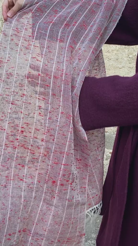 Sciarpa cotone mosquito telaio manuale antico accessori artigianali rosso
