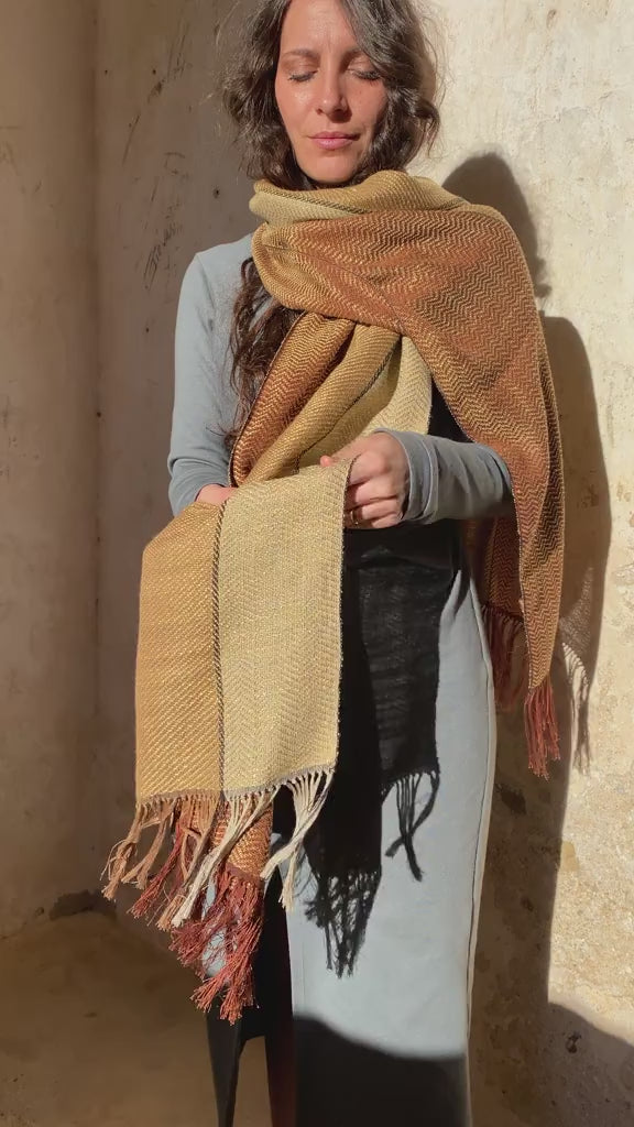 Scialle calda seta cotone ampio telaio manuale antico
