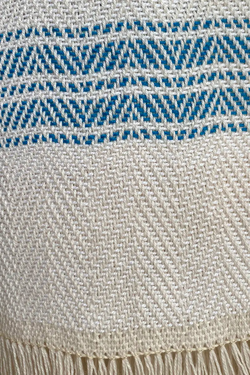 tovaglietta americana telaio manuale calabrese spigato striscia blu dettaglio
